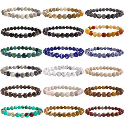 Natural Stone Beads Bracelet For Women Men Agate Crystal Quartzs Aquamarines Jades Jewelry Elastic Bangle 6 8mm | SAMAG