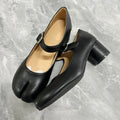 Ballet Style Fashion Split toe Mary Janes Women Pumps Comfortable Soft Leather Thick High heels Spring Summer Tabi Chunky Shoes