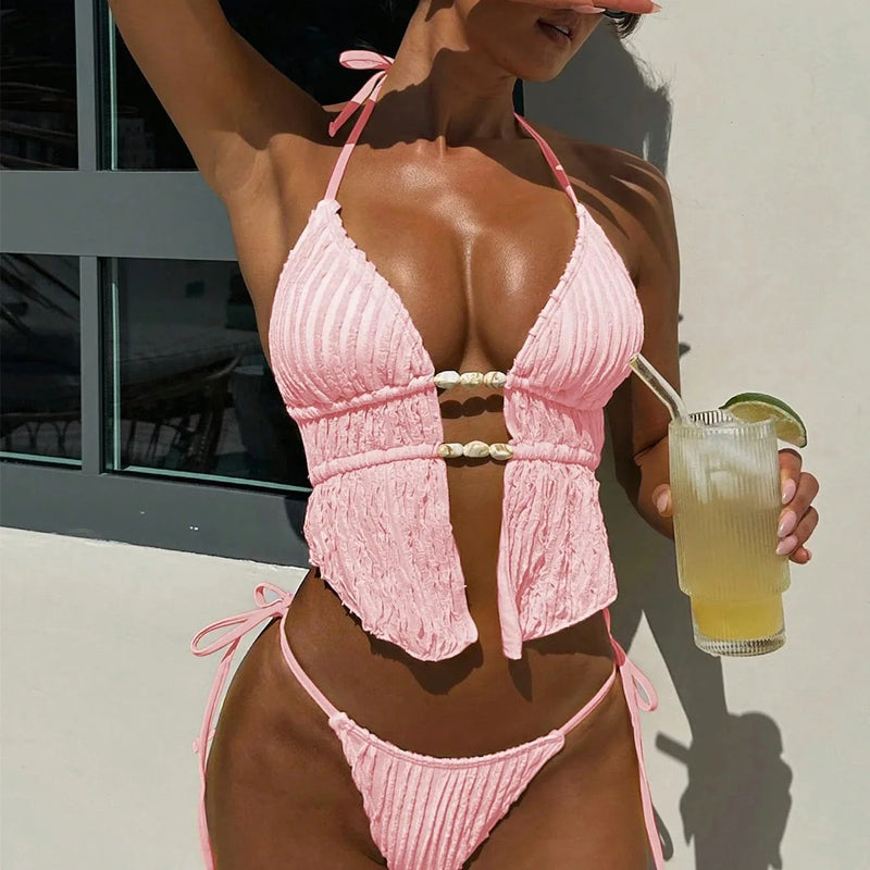 Wrinkled Tankini Halter Micro Bikini Women Swimwear | SAMAG