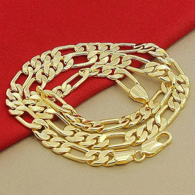 925 Sterling silver 18K gold Necklace 6MM sideways chain Nice noble for Men Women fashion Jewelrys Wedding party | SAMAG