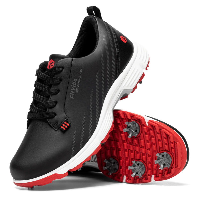 FitVille Men'S Wide Toe Box Spiked Golf Shoes Stable Anti-Slip Outsole Built-In Arch Support Lightweight Comfort Golfing Sneaker