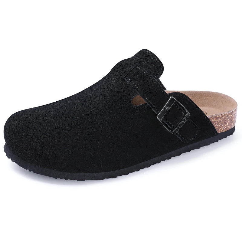 2026 Women Suede Clogs With Adjustable Buckle Cork Leather Mules Comfortable Slip on Women Slippers Outdoor Cork Clogs