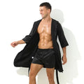 Men Bathrobe Pajamas Nightgown Hooded Loose Satin Silk Sleepwear Cardigan Gown Bath Robe Nightwear Male Sleep Bottoms Home Robes