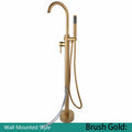 KEMAIDI Golden Plated Bathtub Filler Shower Roman Tub Faucet Set Free Standing Black Bath Shower Systerm Round Spout Mixer Tap