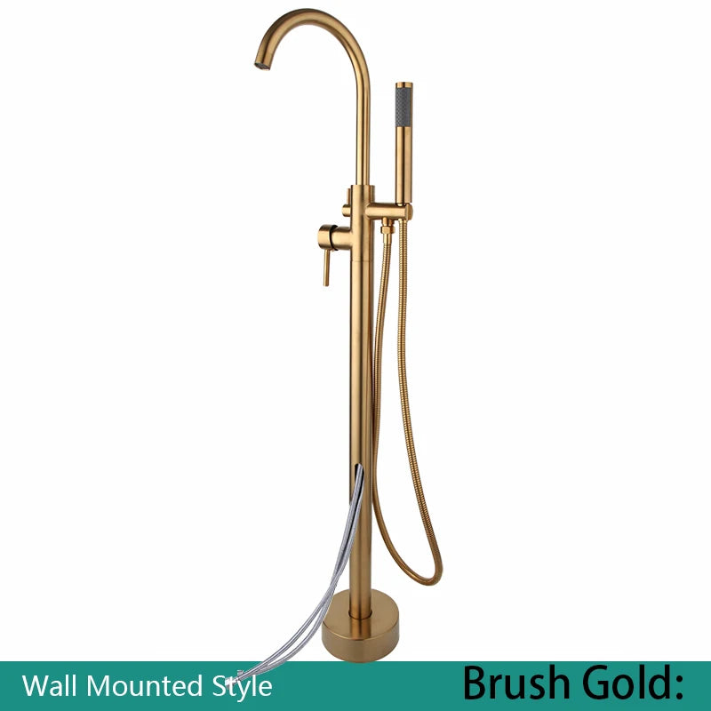 KEMAIDI Golden Plated Bathtub Filler Shower Roman Tub Faucet Set Free Standing Black Bath Shower Systerm Round Spout Mixer Tap
