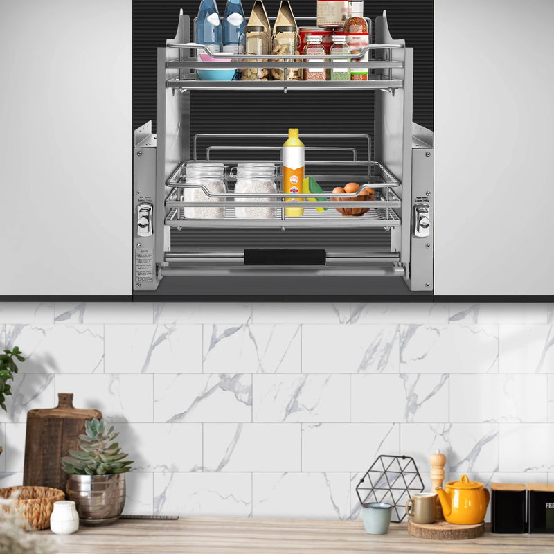 Dark Grey 2-Tier Pull-Down Dish Rack Space-Saving Cabinet Pull-Down Shelf 56.2x28x56cm/22.13x11.02x22.05in Kitchen Storage Organizer