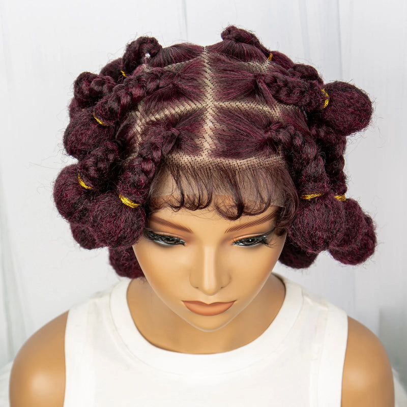 Burgundy 99J# Handmade Bantu Braided Wigs Synthetic Full Lace Braided Lace Wigs for Women Lace Front Braids Wigs with Baby Hair