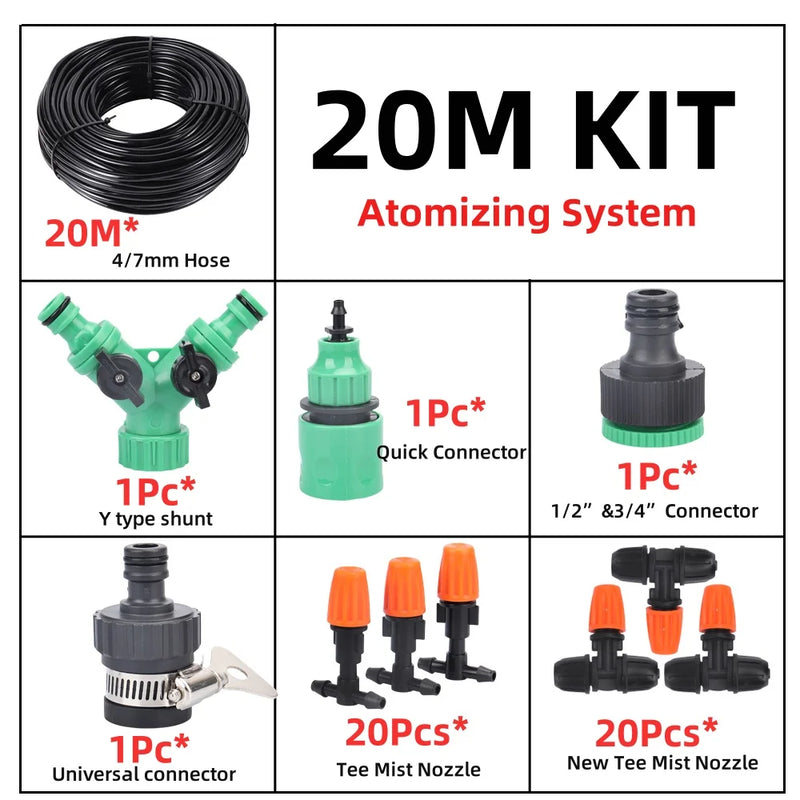 10-50M Garden Watering Misting Irrigation System Automatic Garden Water Set Mist Nozzle with 4/7mm Tee Spray Irrigation Kit