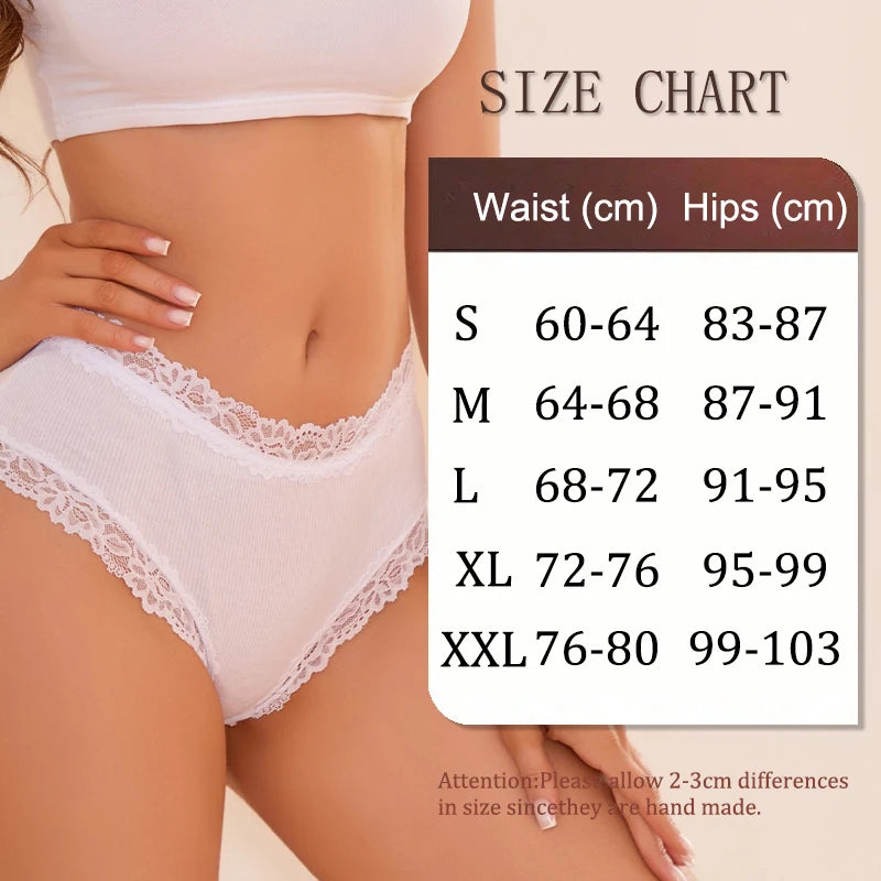 5PCS Seamless Cotton Fabric Panties Women Patchwork Lace Floral Underwear Elastic High Waist Briefs Sexy Female Lingerie S-XXL