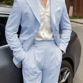 BYLUNTA Mens Suit 2 Piece Slim Fit Stripe Suits Tuxedo Blazer Jackets Pants Set Summer Beach Wedding Outfit for Mennt)