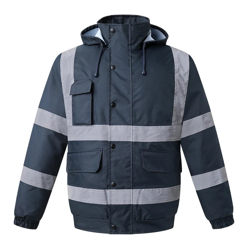 High Visibility Reflective Witnter Jacket Men Waterproof Thickened Safety Coat for Outdoor Work Hi Vis Workwear Bomber Jacket