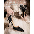2024  French New Pointy Shallow Mouth Temperament Elegant Sequin Bow High Heels Women's Fine Heel Pearl Line with A Single Shoe