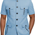 Mens Safari Suit 2 Piece Short Sleeve Suits for Men Regular Fit Stand Collar Suit African Clothes