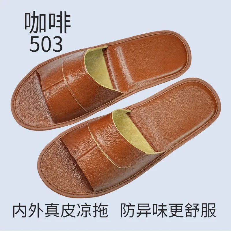 2022 New Leather Slippers Men Home Furnishing Indoor Floor Classic Footwear Casual Slides Leather Sandalias Zapatos Hombre