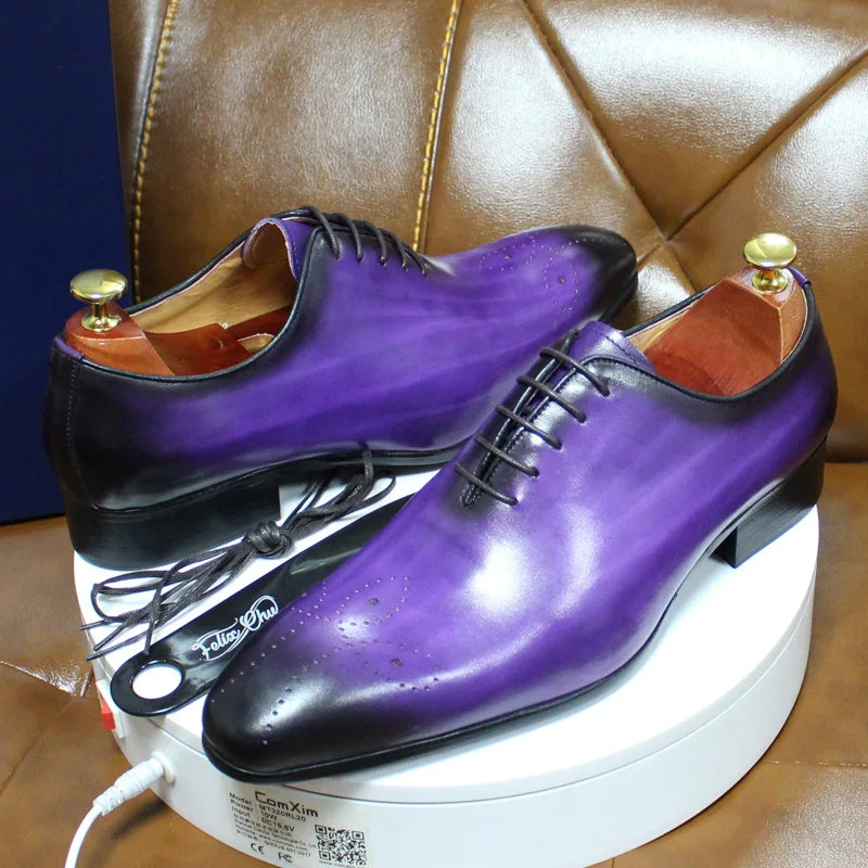 Mens Oxford Genuine Leather Shoes Whole Cut Fashion Pointed Toe Lace-up Formal Business Wedding Dress Shoes for Men