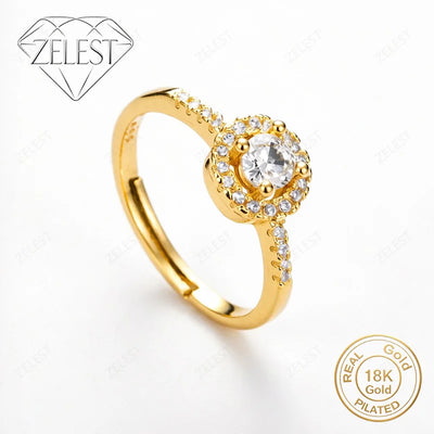 925 Silver 18K Gold Plated Luxury Round Zirconia Ring Women Fashion Party Favor Accessories Jewelry | SAMAG