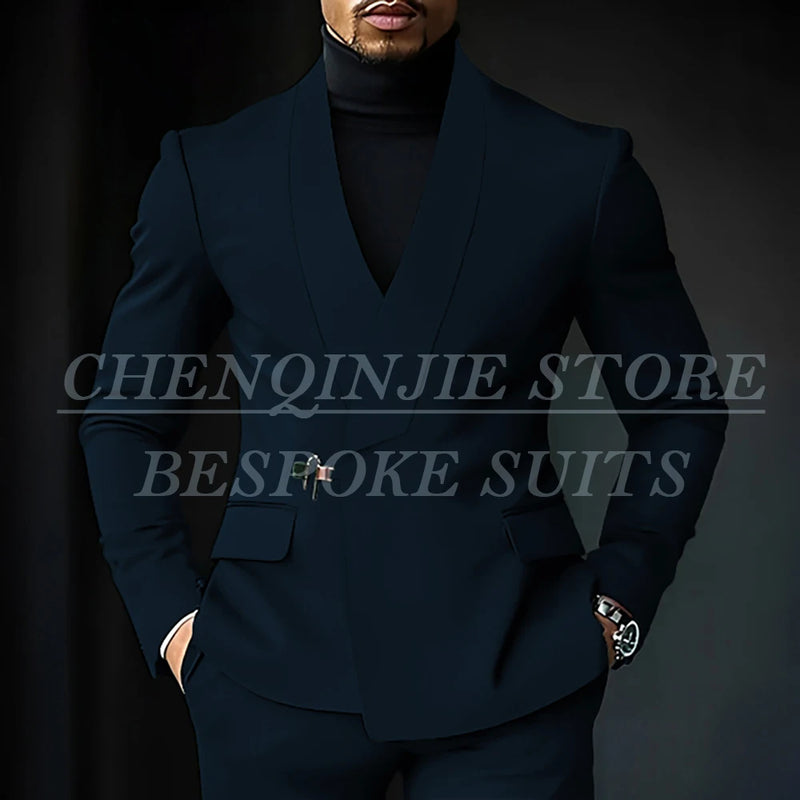 Chic Shawl Lapel Green Suits for Men High Quality Slim Fit Wedding Costume Homme Customized 2 Piece Jacket Pants Outfits Terno
