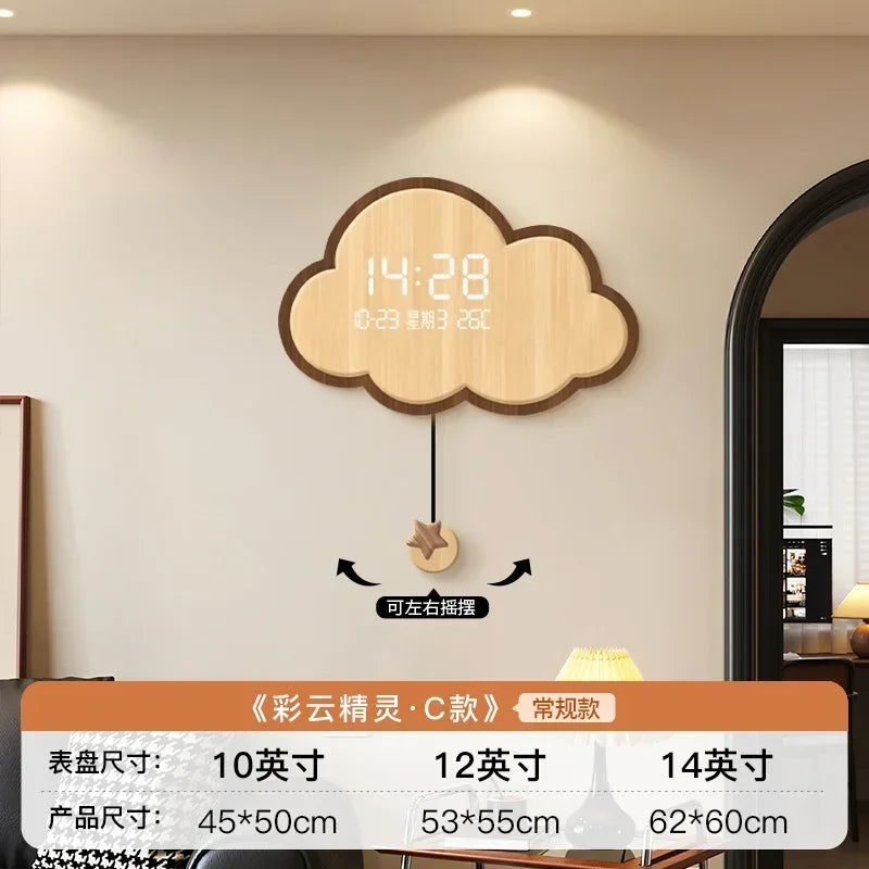 Cloud-Shaped Wall Clock LED Perpetual Calendar 2024 Motion-Sensor Silent Mechanism Long Battery Life