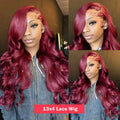 99J Burgundy Red Colored Body Wave Pre Plucked Brazilian Human Hair Lace Front Wig 40‑46 Inch 200% Density 13x4 13x6 HD Transparent Lace Frontal Wigs For Black Women