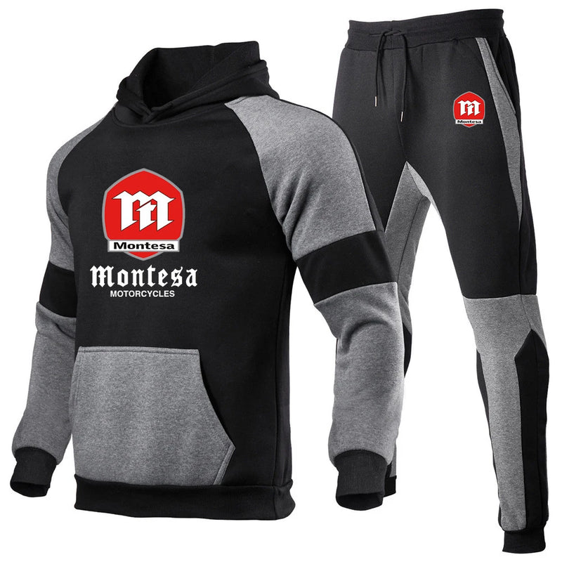 Spring Autumn Men's Montesa Motorcycle Logo Print Patchwork Pullover Hoodies+Personality Drawstring Sports - View 4 | SAMAG