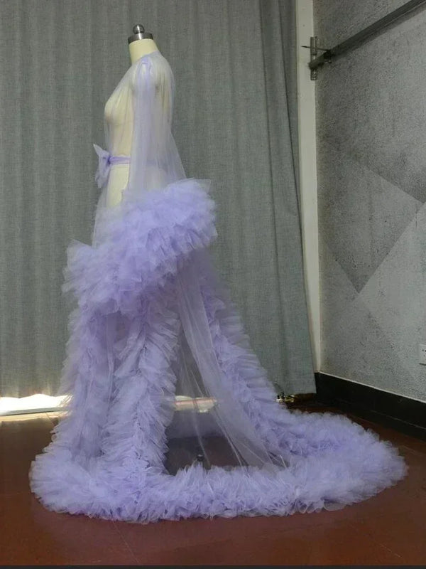 Women Dressing Gown Perspective Sheer Long Tulle Robe Puffy Pregnancy Maternity Dress for Baby Shower Nightgown Sleepwear Custom
