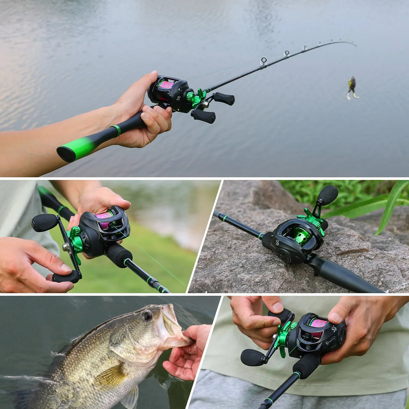 Sougayilang Fishing Rod Reel Combo 1.8~2.4m Ultralight Carbon Fiber Casting Rod and Baitcasting Reel Max Drag 10Kg for Bass