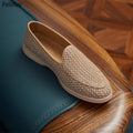 Handwoven Flax Straw Caual Shoes Men's Summer Breathable Linen Chinese Style Casual Wheat Color Genuine Leather Loafers Slip-On