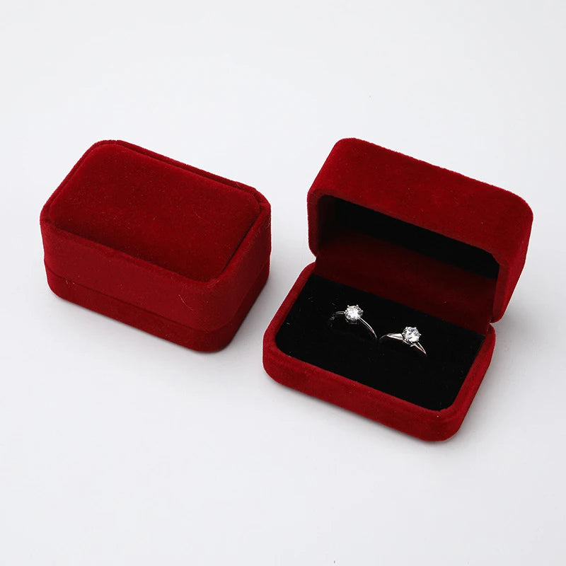 Velvet Ring Box Couple Double Ring Earrings Display Holder Case Proposal Engagement Wedding Marriage Anniversary Jewelry Packing