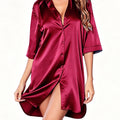 Elegant Satin Nightshirt Solid Lapel Button-Up Shirt | SAMAG