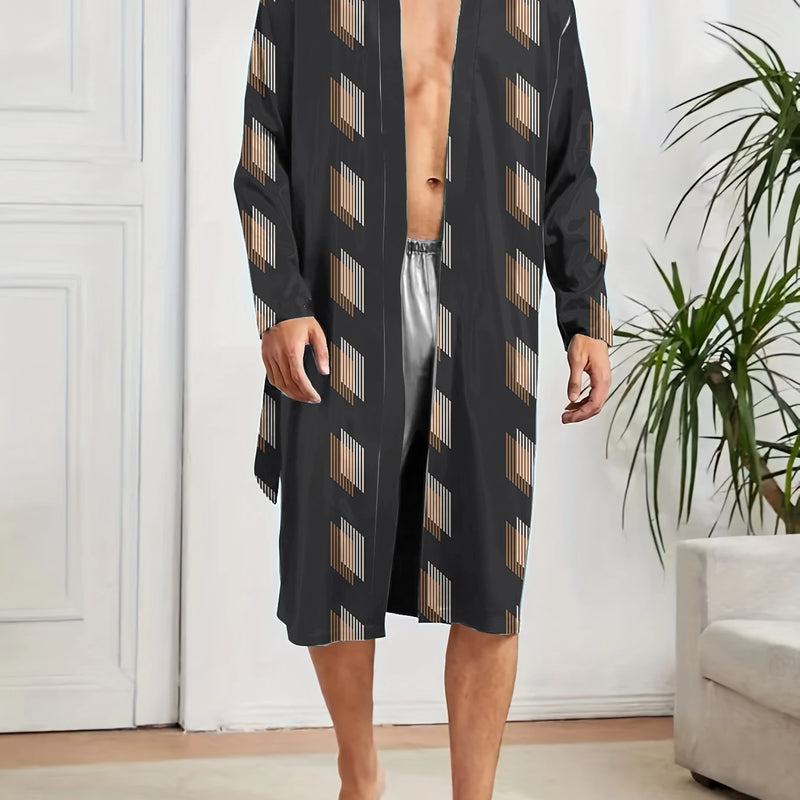 Men's Spring and Autumn Trendy Robe Pajama, Digital Printed Casual Entertainment Men's bathrobe, Quick Drying