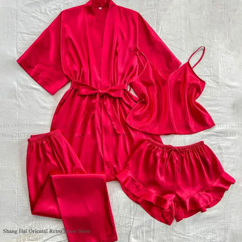 Spring Summer New Women Pajama Four Piece Suit Sleepwear | SAMAG
