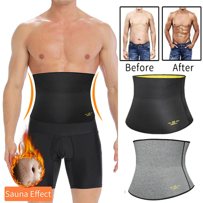 Men Body Shaper Sweat Waist Cinchers Trainer Belt Band Belly Compression Fat Burning Sauna Suit Abs Slimming Workout Shapewear