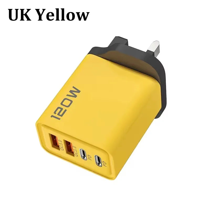PD 120W 4 Ports USB C Charger Quick Charge 3.0 Type C USB Phone Chargers Fast Charging for Samsung IPhone Xiaomi Huawei