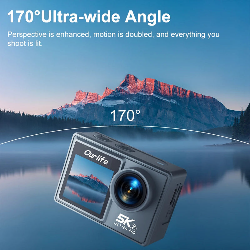 Ourlife MTR40 5K Action Camera 2" IPS Touch Screen 5X Zoom Action Cam 170° 30M Waterproof WiFi Sports Camera With Remote Control
