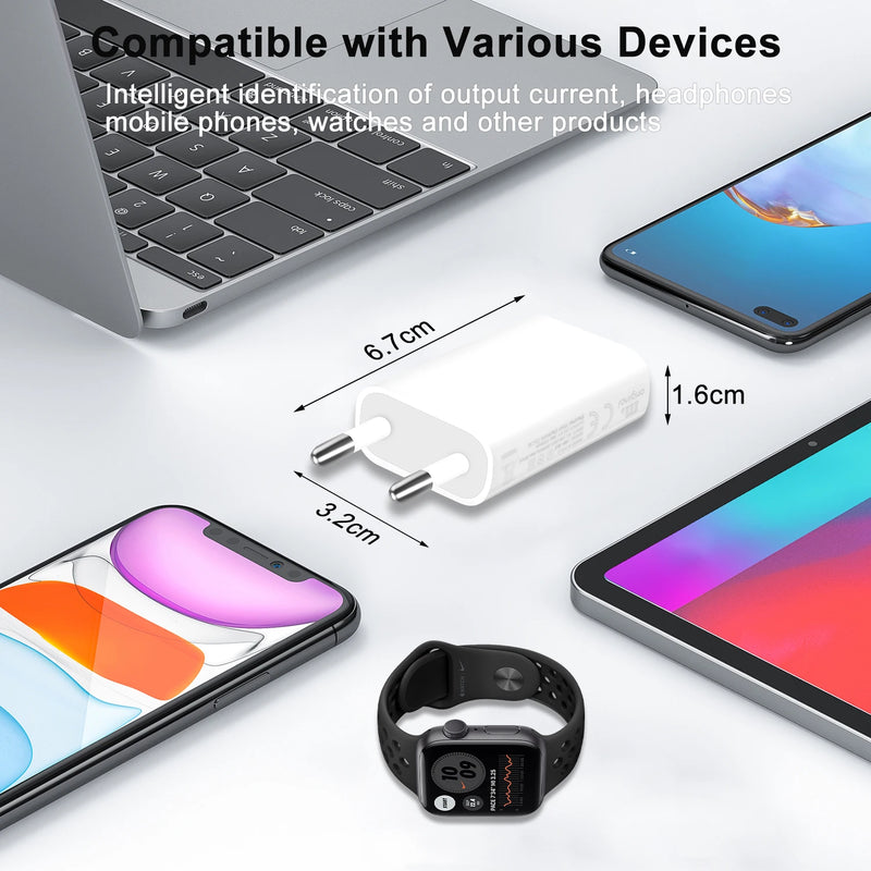 3pcs USB Wall Charger EU Plug Phone Charger Head 5V/1A Single Port USB Charging Block Travel Power Adapter for Mobile Phone