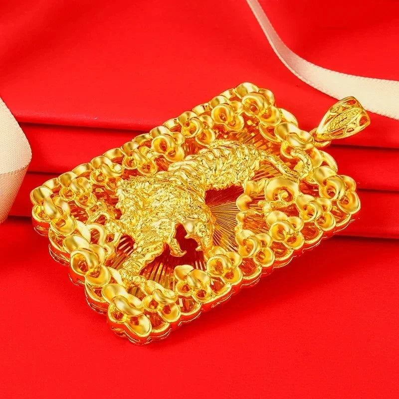 Real 18 K Gold Men's Square Tiger Pendant for Men Father Bro Pure Classic Wedding Gold Pendants Without Chain Fine Jewelry Gifts