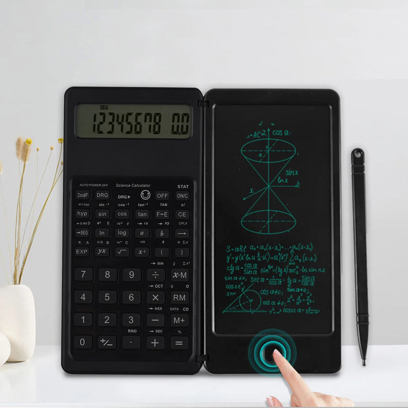 2-In-1 Foldable Scientific Calculator & 2.5 inch Writing Tablet 10 Digit LCD Display For College Office Student Teacher