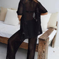 2 Piece Knitted Openwork Outfit for Women Summer Casual Beach Suits Loose Cardigan Short Sleeve Tops and Pant Sets