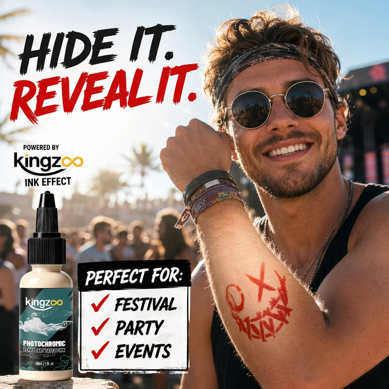 KINGZOO Temporary Tattoo Ink Sun Activated Color Changing Body Art Paint Airbrush Paint for Festival Party Beach Halloween 30ML
