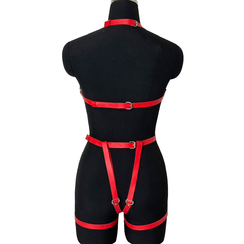 Goth Lingerie Set Women PU Leather Harness Fetish Garters Belts Full Underwear Suspenders Clothing Accessories