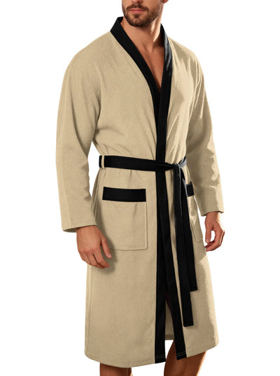 Men Long Loose Bathrobe With Belt Double Pockets Casual | SAMAG