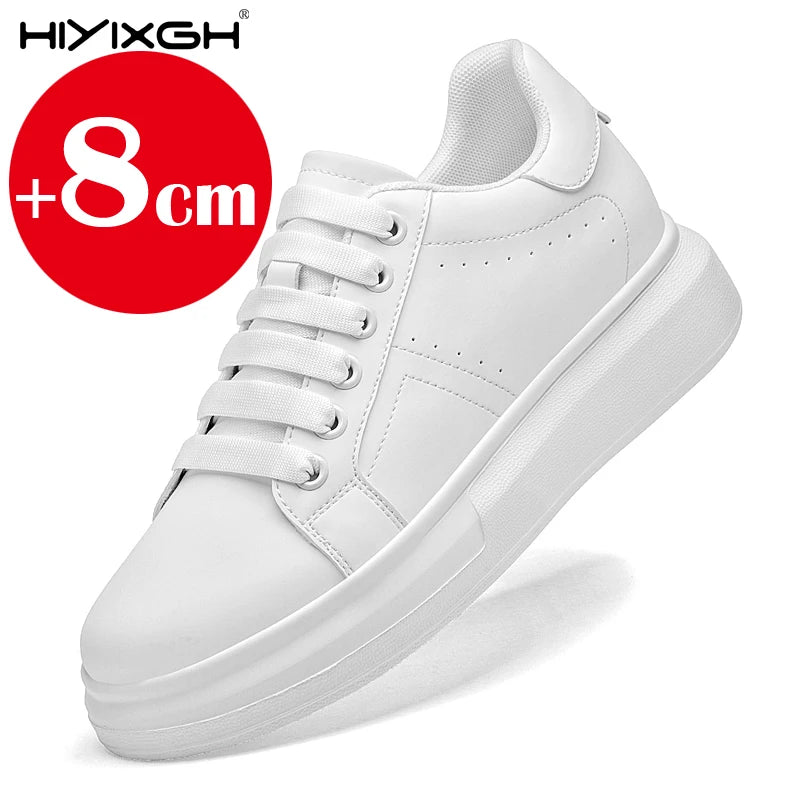 New men's leather elevator shoes 6 cm 8 cm invisible height increase white black sneakers leather height increase casual shoes