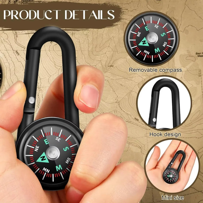 Durable Zinc Alloy Dual-Sided Compass&Thermometer Keychain|Portable Quick-Hang Outdoor Guide for Camping,Hiking,Beach