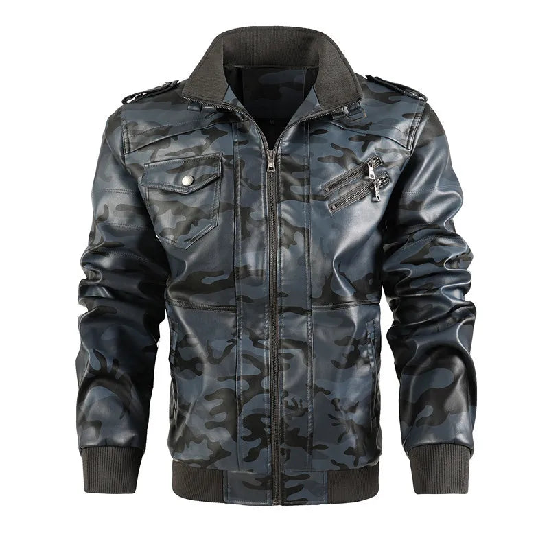 Autumn Pu Leather Jacket Men's Camouflage Leather Jacket Youth Locomotive Washed Retro Leather Jacket Men