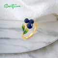 SANTUZZA Real 925 Silver Ring For Women Cute Fruits Blueberries & Pomegranate Birthday Gifts Delicate Fine - Visuel 4 | SAMAG