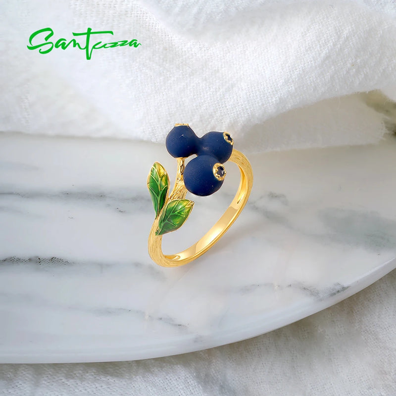 SANTUZZA Real 925 Silver Ring For Women Cute Fruits Blueberries & Pomegranate Birthday Gifts Delicate Fine - Visuel 4 | SAMAG