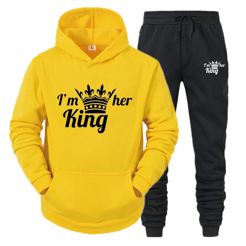 Lover Tracksuit Hoodies Printing QUEEN KING Couple Sweatshirt Plus Size Hooded Clothes Women Two Piece Set - View 29 | SAMAG