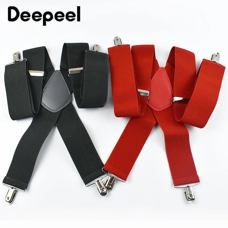 Deepeel Fashion 5cm Wide Adult Men's Suspenders 4 Clips Strap Adjust Elastic Men Braces Harness Man Suit Pants Belt Accessories