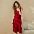 Birdtree 19MM 100% Real Silk Homewear Sexy Spaghetti Nightdress Elegant V Neck Skin-friendly Women Long Night Skirt P30456QM