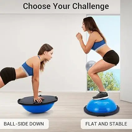 Half Exercise Ball,60Cm Balance Ball Trainer with Non-Slip Base,2 Bands,Pump & Extra Balls For Yoga Workouts Pilates Fitness